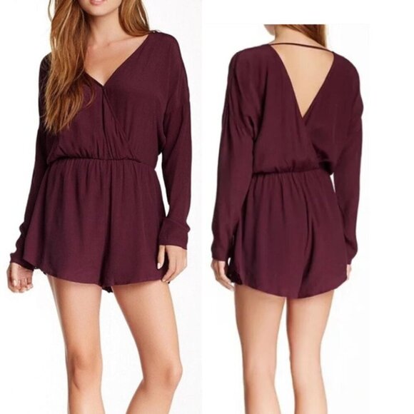 ASTR Burgundy Long Sleeve Romper - Picture 1 of 9
